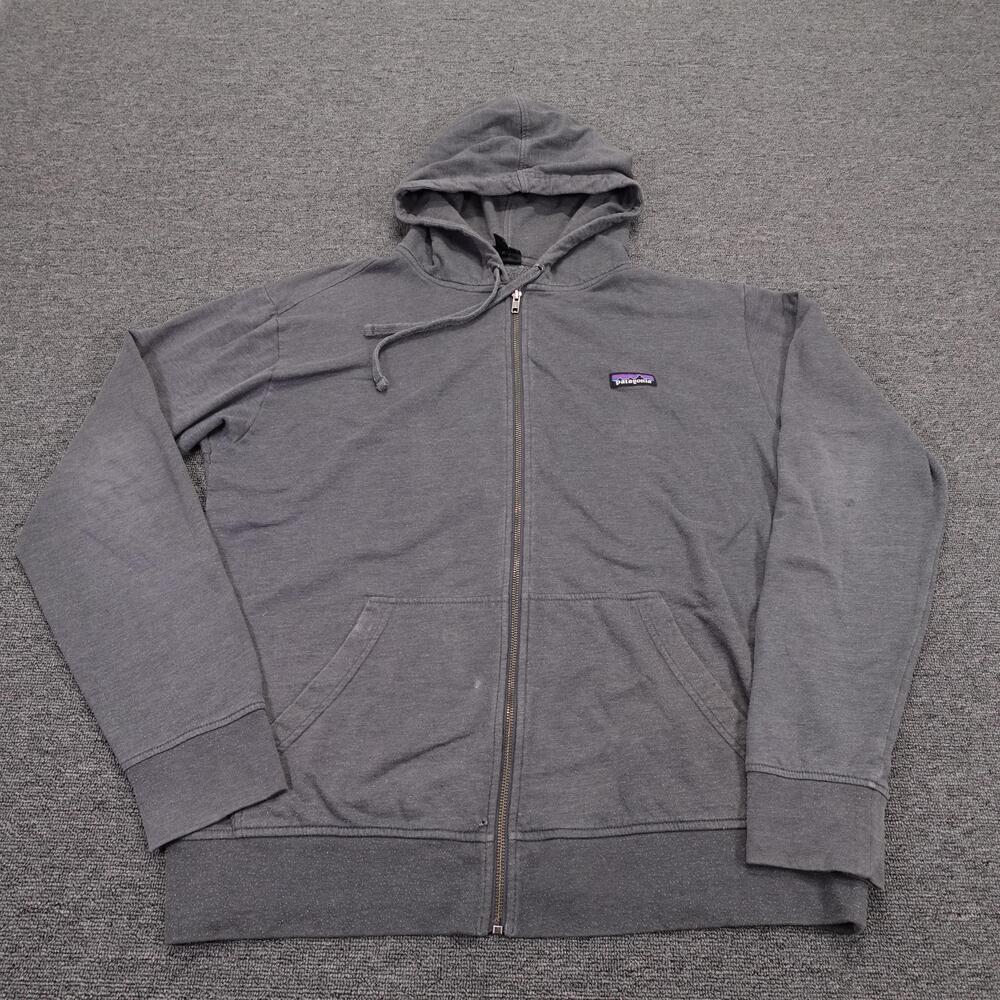 Patagonia Hoodie Mens Large Gray Organic Cotton Full Zip Fleece Sweatshirt